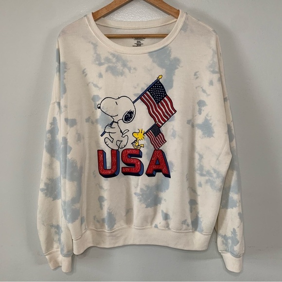 Peanuts Snoopy Tie Dye USA 4th of July Soft Crew Neck Sweater Size 2XL Oversized - Picture 1 of 4